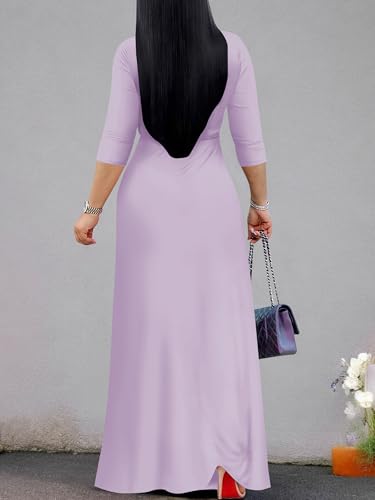 Image of Plus Size Maxi Dress for Women V Neck 3 /4 Sleeve Wrap Dress