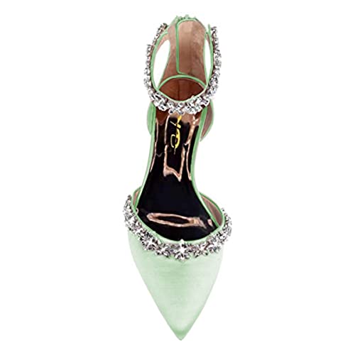 Image of XYD Women Classic Pointed Toe D'Orsay Wedding Flat Sandals Sparkly Rhinestones Ankle Strap Low Heel Dress Shoes with Zipper