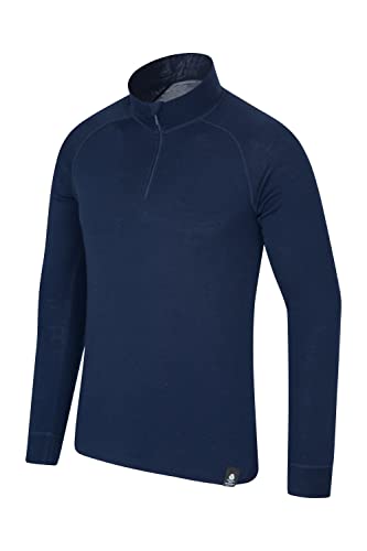 Mountain Warehouse Merino Langarm Baselayer-Thermotop für Herren - Atmungsaktives T-Shirt, Halbreißverschluss, bequemes T-Shirt - Ideal zum Campen Winter Baselayer Marineblau Large Cover