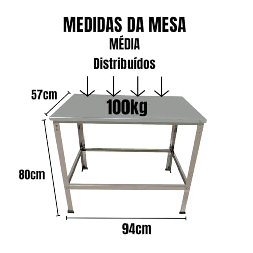 LAURINDOS, Mesa Industrial Inox 94x57x80 Suporte Multiuso Reforçada
