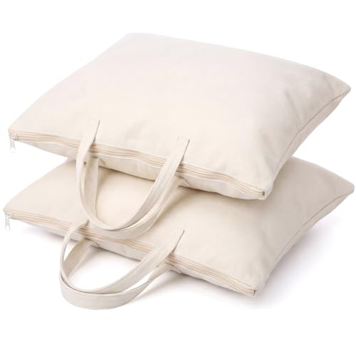 2 Pack Travel Pillow and Blanket Bags, 100% Cotton Canvas Pillow Storage Bag with Handles for Airplane Home, Heavy Duty Breathable Organizer for Bedding Linens, Pillow Bag for Traveling(2,20"x26")