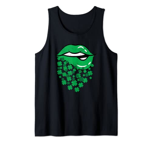 Lips Sexy Green Cool Irish Shamrock San Patricio Día de la suerte Camiseta sin Mangas