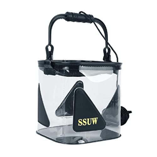 Shinycome Portable Camping Fishing Bucket Fish Live Bait Water Container Collapsible Transparent Fishing Bucket Easy to Use Portable Fishing Bag for Travel Camping
