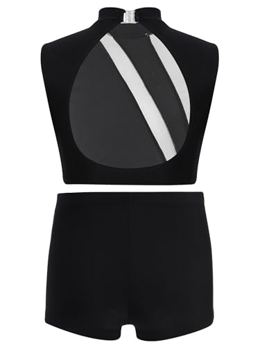 easyforever Girls 2-Piece Gymnastics Wear Shiny Metallic Crop Tank Top with Shorts for Ballet Dance Show Silver 10 Years4