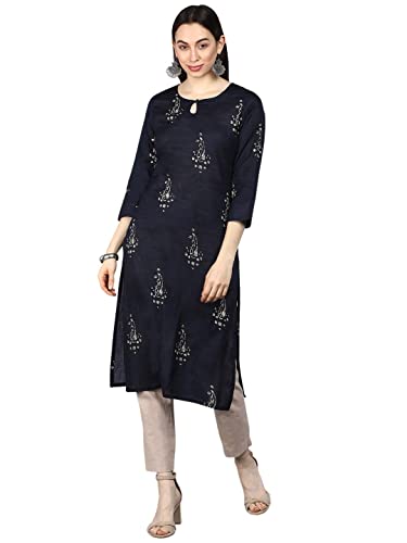 Image of Vaamsi Women's Paisley Printed Straight Kurta (VCK1251 Blue)