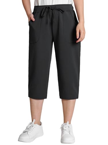 Weintee Women's Petite Capri Pants with Elastic Waist