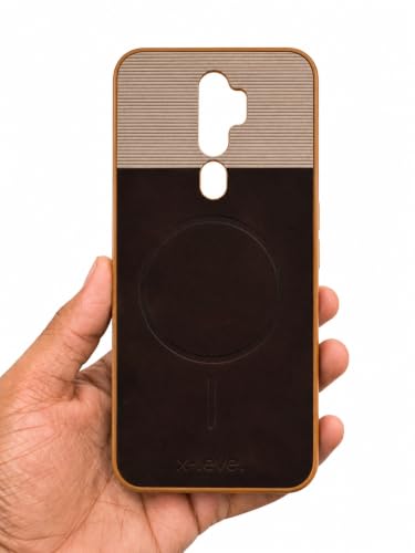Image of Bintage 2in1 Hard Slim Back Case | Soft Border Camera Protect | Dual PU Leather Finish Back Cover Compatible for Oppo A5 2020 - White & Cherry Brown