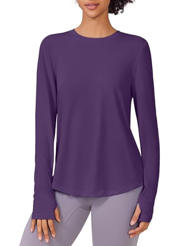 PINSPARK Chemise De Sport pour Femme Douce Et Extensible Anti-UV Séchage Rapide avec Trou pour Le Pouce Chemise De Course Légère Tennis Course À Pied Surf...