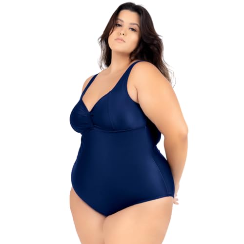 Maiô Plus Size Costas Nuas Tecido Modelador Chapa Barriga Tamanho:56;Cor:Azul Marinho