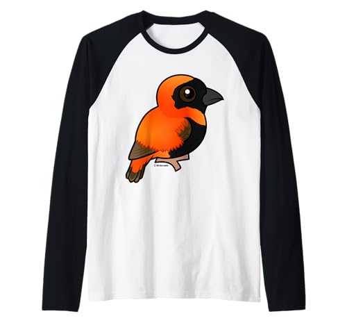 Cute Cartoon Southern Red Bishop Fun Birdorable Bird Species Raglan Baseball Tee