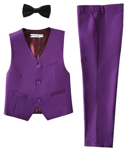 Image of YuanLu Boys Suit Homecoming Dresses for Kids Ring Bearer Outfit Suits Tuxedo Formal Vest and Pants Suit Set