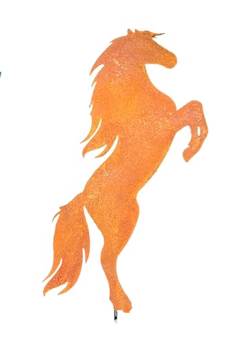 D&L Lasertec Edelrost Gartenstecker Pferd, Gartendekoration Rost,mit Stab