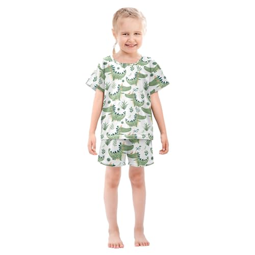 ALAZA Crocodile Leaves Cartoon Pajamas Short Sleeve 2 Piece Sleepwear Top and Bottom Pajama Set Unisex3