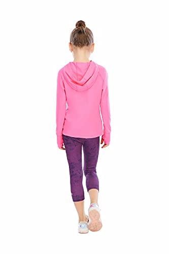 girls long sleeve shirt upf50 lightweight hoodie thin active tee workout running pullover top with thumb hole 3-12years