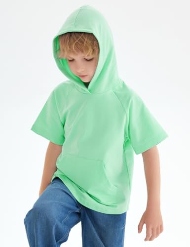 Image of Spring&Gege Boys Light Weight Short Sleeve Hoodie Casual Solid Pullover Hooded T-shirt with Pocket