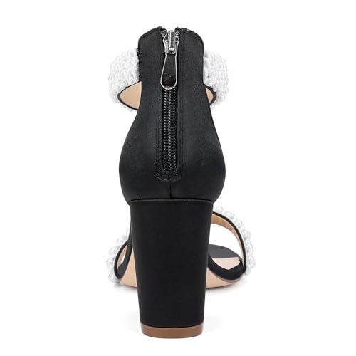 Image of Block Heel Wedding Sandals Pearl Heels Open Toe Wedding Shoes for Bride Bridal Shoes