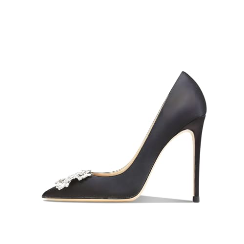 Image of Women's Pointed Toe Shallow Mouth Sexy Square Buckle Rhinestones 10cm Stiletto Heels Slip-on Wedding Party Banquet Big Size Shoes