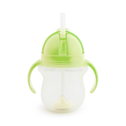 Munchkin Any Angle Click Lock Weighted Straw Trainer Cup spill proof cup with handles for infant/baby boys and girls 7oz Capacity 6 Months and above Green