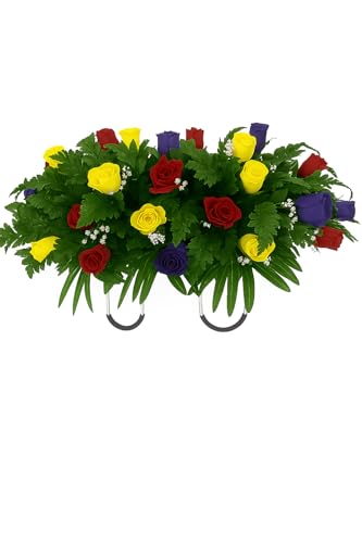 Spring Summer Cemetery Flowers for Headstone and Grave Decoration-Red Purple