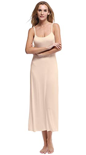 Papicutew Damen-Unterkleid, lang, Cami, Trägerkleid, Nachthemd, ärmellos - Beige - Medium