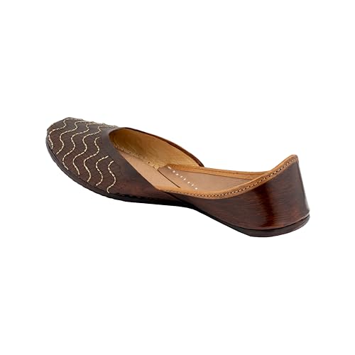 Image of KORAKARI Women's Traditional Ethnic Amber Punjabi Jutti, Leather Flat Comfortable Mojaris for Girls