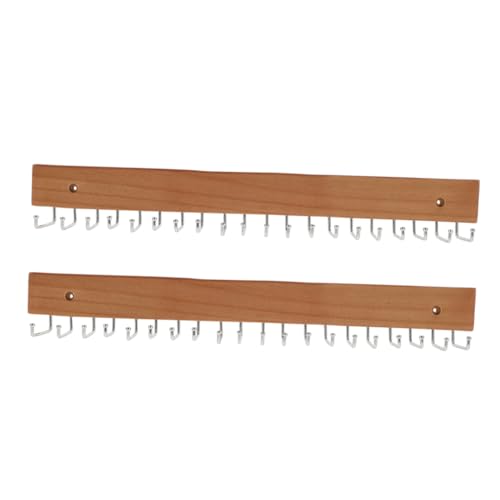 Luxshiny 2Pcs Wall Mounted Tie and Belt Organizer Wooden Holder for Closet Space Saving Rack with Hooks Easy to Install Necktie Storage for Bedroom and Entryway