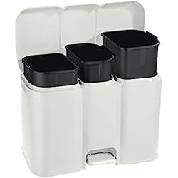 Cubo Basura Compartimentos keeeper Tontarelli - Cubo de Reciclaje ´´Patty3´´ Con Tres Compartimentos y Cubos Extraíbles, Color Blanco, 1500 ml, 3 compartimentos