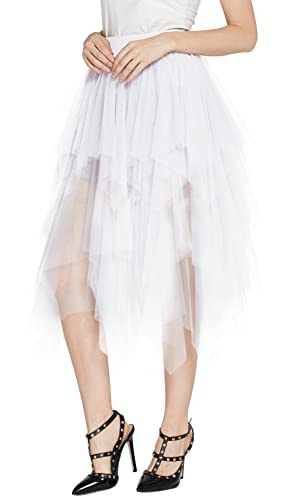 Urban CoCo Women's A-Line Mesh Tutu Skirt Fluffy Layered Tulle Midi Long Skirts with Elastic Waist