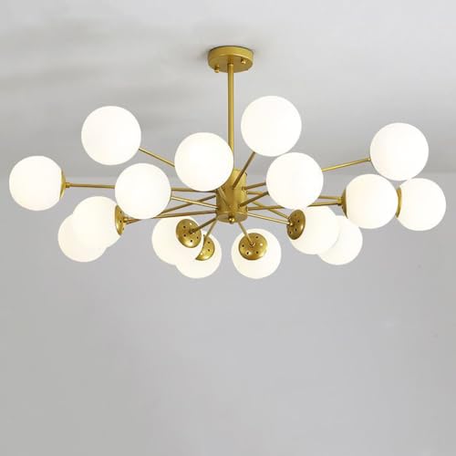 Chandelier Spoutnik or plafonnier vintage suspension verre dépoli YSJNGF