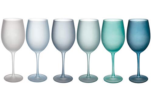 Villa d'Este Home Tivoli Shades of Blue   Juego de 6 copas de cristal frosted de 550 ml