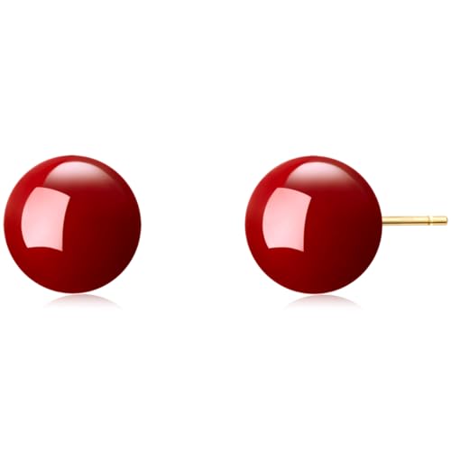 925 Sterling Silver Post Stud Earrings Red Ball Stud Earrings Set Jewelry for Women 8-12MM
