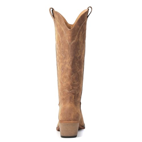 Image of Women's Pointed Toe Mid Calf Cowboy Boots - Cowgirl Boots with Chunky Heel