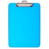 Charles Leonard Transparent Plastic Clipboard with Low Profile Clip and Pull Out Hook, Letter Size, Neon Blue, 1 Each (89715)