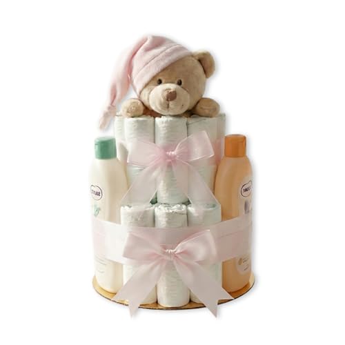 Tarta de Pañales DODOT | Pastel de Pañales para Niña | Regalo Original para Recién Nacido | Regalo para Bebé | Modelo NENUCO Doudou Rosa   MyLittleBabies
