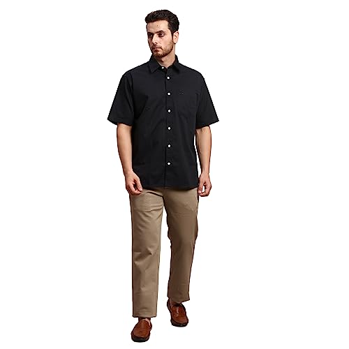 Image of Colorplus Men's Cotton Blend Solid Piece Dyed Pattern Tailored Fit Flat Front Casual Trouser
