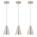 Brushed Nickel Pendant Lights Kitchen Island,Dining Room Light Fixtures Over Table 3 Pack with Silver Cone Metal Shade, Modern Farmhouse Small Chandeliers,Adjustable Cord Hanging Lighting for Sink