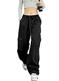 Dokotoo Womens 6 Pockets High Waisted Wide Leg Cargo Pants Baggy Casual Combat Military Pants Black