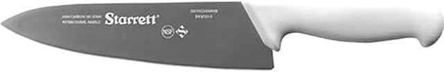 Starrett Professional Chefs Knife - BKW301-8 Wide Triangular 8" (200mm) Ultra Sharp Kitchen Knife With Long Lasting Blade - White Handle Stainless Steel Chopping Cooking Knife (DV8620)