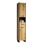 trendteam smart living - Safiya - Hochschrank - Eiche/Schwarz - Hochschrank mit 2 Türen 2 Einlegeböden 1 Schubkasten mit Vollauszug und 1 offenes Fach - (BxHxT) 37 x 190 x 31 cm