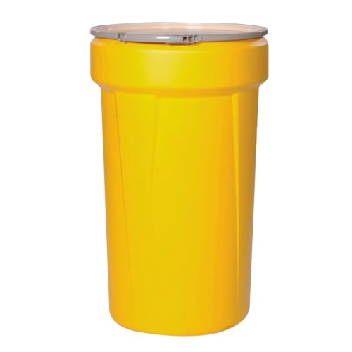 Eagle Plastic Drum, 55 Gallon Drum, DOT Compliant, Made in USA, Yellow | High-Density-Polyethylene Construction, Open Head Lab Pack Drum, Metal Lever-Lock Lid, Hazardous Material Storage, Transport