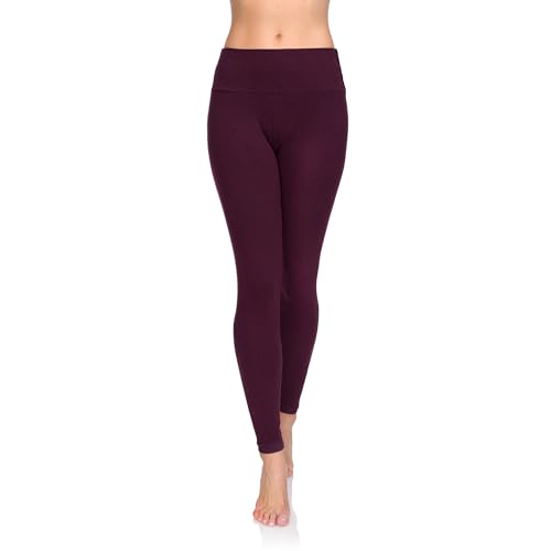 SOFTSAIL Damskie bawełniane legginsy z wysokim stanem, wysoka talia, kontrola brzucha, do uprawiania sportu, na siłownię, do jogi, na fitness, elastyczne spodnie LWP, Śliwka, 38