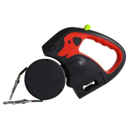 Brfveob 犬 リード 2頭引き 3m伸びる LED ライト付き 反射 多機能 360°回転 絡まない 多頭飼い用 150kgの牽引力 丈夫 おしゃれ 自動巻き取り式 犬用リード 小型犬・中型犬・大型犬 しつけ 夜道 散歩 犬猫 (レッド)