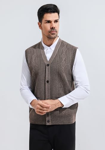 LemonGirl Mens V Neck Slim Fit Vest Sleeveless Button Casual Knitwear Sweater3