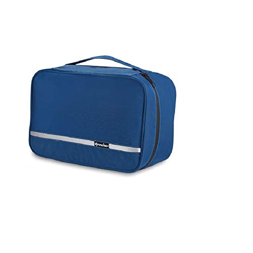 Jiemei - Bolsa de aseo para colgar para hombres y mujeres con 4 compartimentos, plegable, tamaño compacto, 2 unidades de perchas portátiles como regalo Size L- Dark Blue large