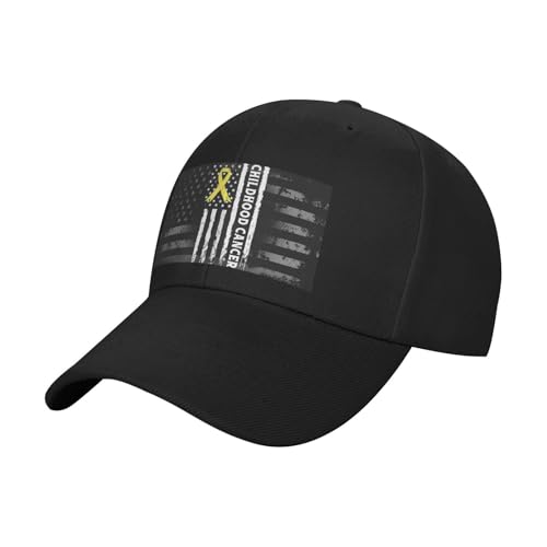 Us Flag Yellow Ribbon Childhood Cancer Awareness Fashionable Casquette Hat Breathable Adjustable Strap for Comfort Style
