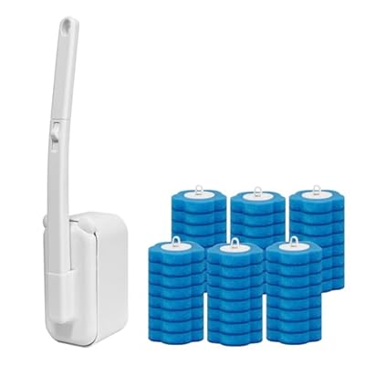 Disposable Toilet Brush with 48 Refills,Toilet Cleaning Supplies,Toilet Wand Brush Starter Kit,Wall Mounted Toilet Bowl Cleaner Brush with Holder for Bathroom Deep Cleaning & Hygiene (White)