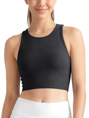 Image of ODODOS Racerback Tank Bra for Women High Neck Non Padded Medium Support Sports Bra Workout Yoga Crop Tops