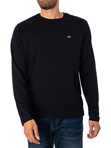 GANT Reg Shield LS T-Shirt Camiseta, Black, L para Hombre