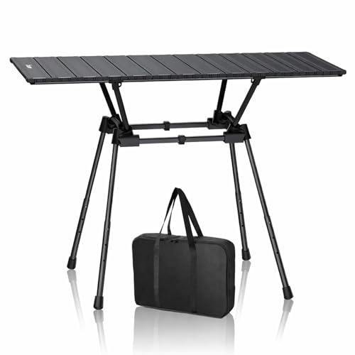 Anbte 3ft Roll Up Camping Table Max 27.5', 4 Adjustable Heights Aluminum Camping Table Foldable Waterproof with Carrying Bag, Lightweight, for Garden Picnic Outdoor Travel Beach, 35” X 16”, Black