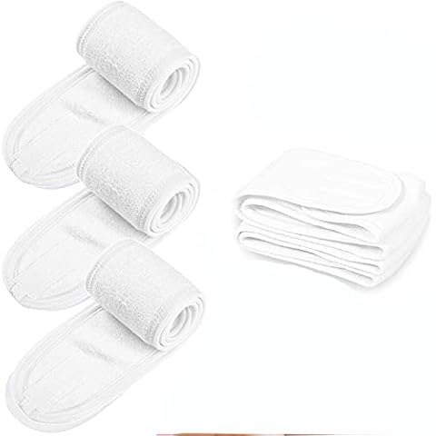 Spa Facial Headband Make Up Wrap Hair Band Adjustable Towel Face Washing Terry Cloth Headbands for Washing Face Bath Skincare Sport Yoga Shower 4 Pieces - White Cover